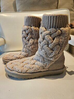 UGG Limited Edition Crochet Baby Pink Pull Up Suede W/ Shearing Booties, Size 7